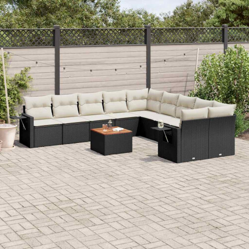 VidaXL vidaXL 11-tlg. Garten-Sofagarnitur mit Kissen Schwarz Poly Rattan 1