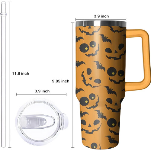 Ποτήρι Halloween 40oz με λαβή και καλαμάκι – Σχέδιο φαντάσματος/κολοκύθας/κρανίου, 1