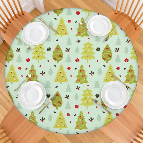 Toalha de mesa redonda com cores clássicas de Natal, 132 cm (52 polegadas), com borda elástica para um ajuste perfeito na sua mesa de Natal. 1