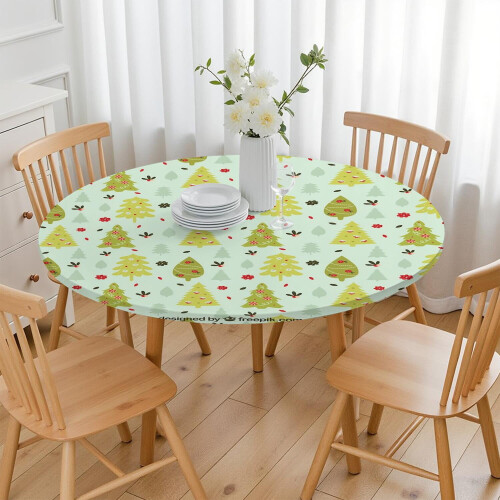 Toalha de mesa redonda com cores clássicas de Natal, 132 cm (52 polegadas), com borda elástica para um ajuste perfeito na sua mesa de Natal. 2