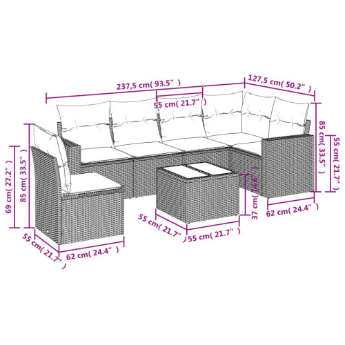 VidaXL vidaXL 7-tlg. Garten-Sofagarnitur mit Kissen Beige Poly Rattan 2