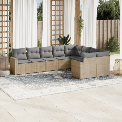 VidaXL vidaXL 9-tlg. Garten-Sofagarnitur mit Kissen Beige Poly Rattan 1