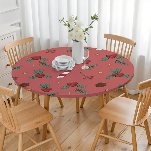 Toalha de mesa redonda de Natal de 52 polegadas com borda elástica – Compatível com mesas padrão 2