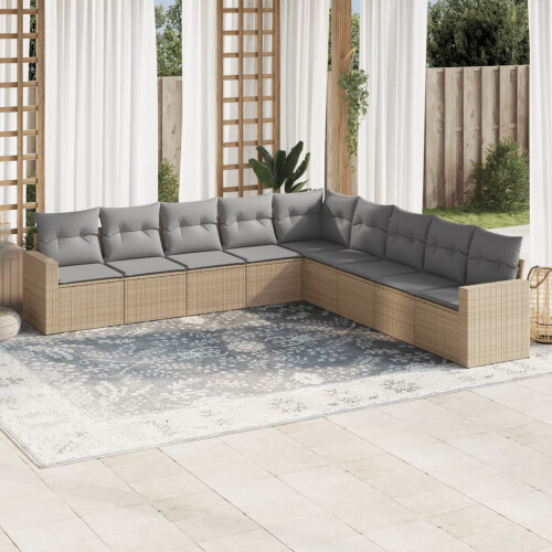VidaXL vidaXL 9-tlg. Garten-Sofagarnitur mit Kissen Beige Poly Rattan 1