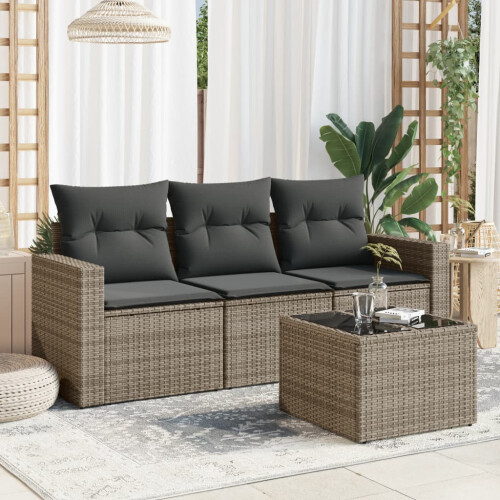 VidaXL vidaXL 4-tlg. Garten-Sofagarnitur mit Kissen Grau Poly Rattan 1