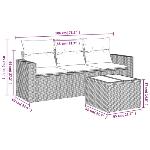 VidaXL vidaXL 4-tlg. Garten-Sofagarnitur mit Kissen Grau Poly Rattan 2