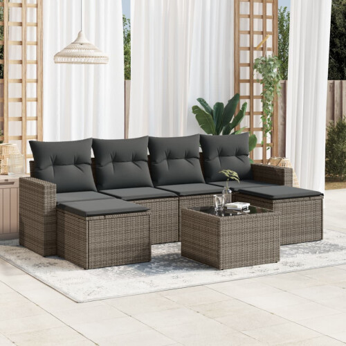 VidaXL vidaXL 7-tlg. Garten-Sofagarnitur mit Kissen Grau Poly Rattan 1