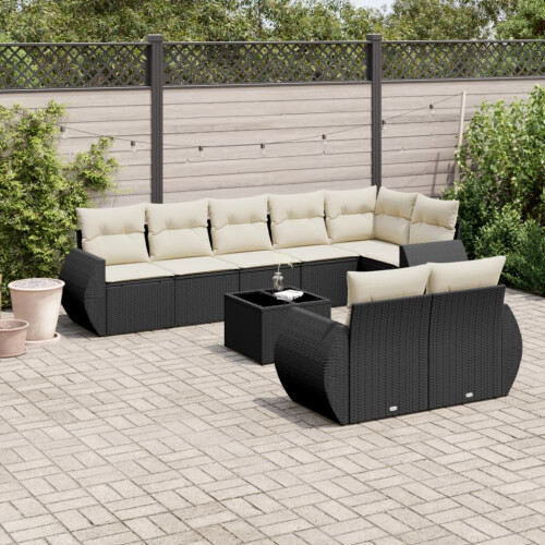 VidaXL vidaXL 9-tlg. Garten-Sofagarnitur mit Kissen Schwarz Poly Rattan 1