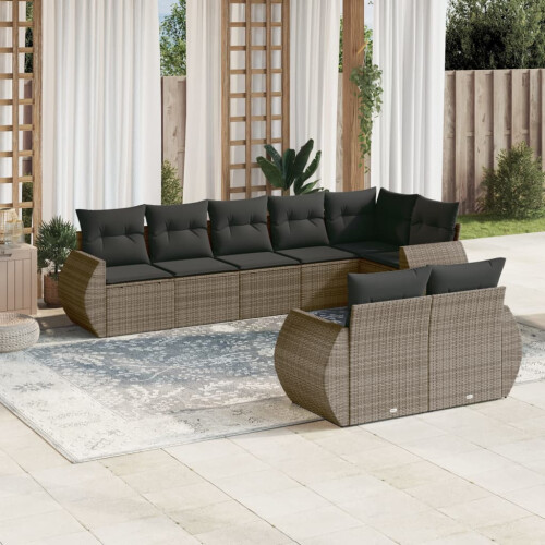 VidaXL vidaXL 8-tlg. Garten-Sofagarnitur mit Kissen Grau Poly Rattan 1