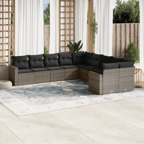 VidaXL vidaXL 10-tlg. Garten-Sofagarnitur mit Kissen Grau Poly Rattan 1