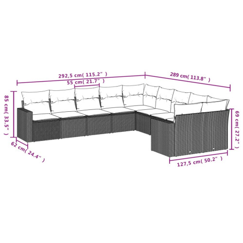 VidaXL vidaXL 10-tlg. Garten-Sofagarnitur mit Kissen Grau Poly Rattan 2