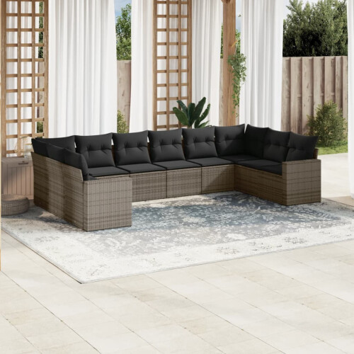VidaXL vidaXL 10-tlg. Garten-Sofagarnitur mit Kissen Grau Poly Rattan 1