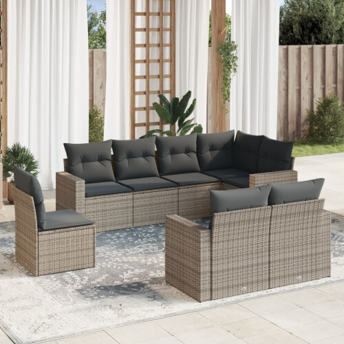 VidaXL vidaXL 8-tlg. Garten-Sofagarnitur mit Kissen Grau Poly Rattan 1