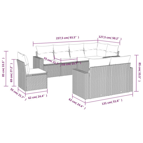 VidaXL vidaXL 8-tlg. Garten-Sofagarnitur mit Kissen Grau Poly Rattan 2