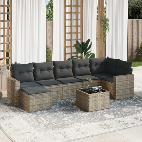 VidaXL vidaXL 8-tlg. Garten-Sofagarnitur mit Kissen Grau Poly Rattan 1