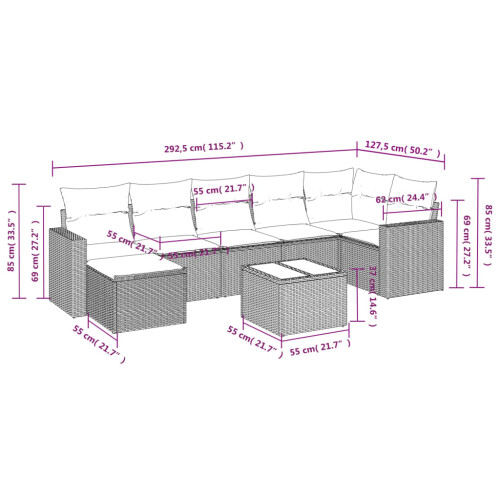 VidaXL vidaXL 8-tlg. Garten-Sofagarnitur mit Kissen Grau Poly Rattan 2