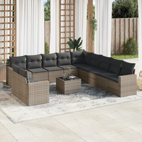 VidaXL vidaXL 12-tlg. Garten-Sofagarnitur mit Kissen Grau Poly Rattan 1