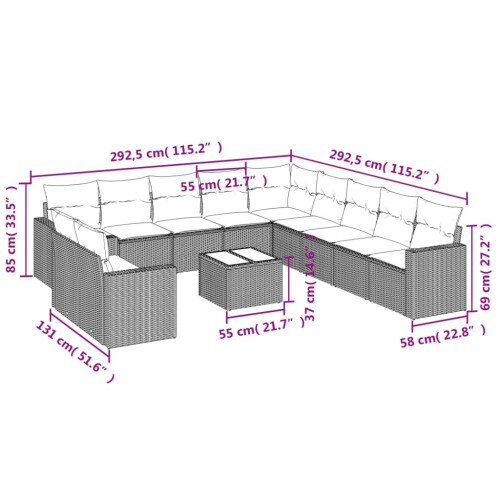 VidaXL vidaXL 12-tlg. Garten-Sofagarnitur mit Kissen Grau Poly Rattan 2