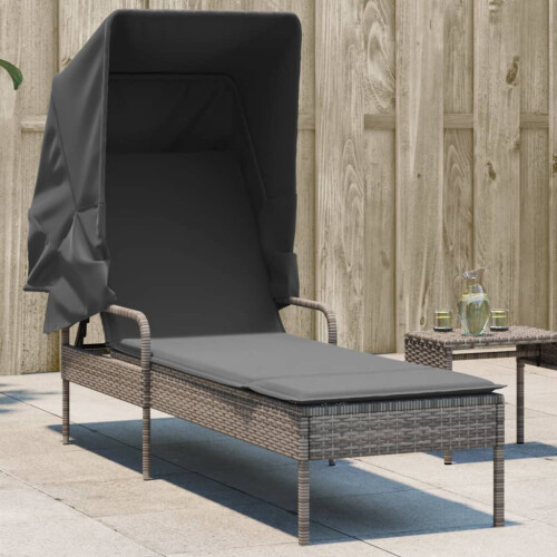 VidaXL vidaXL Sonnenliege mit Dach Grau Poly Rattan 1