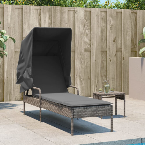 VidaXL vidaXL Sonnenliege mit Dach Grau Poly Rattan 2
