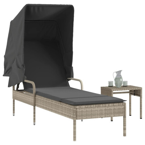 VidaXL vidaXL Sonnenliege mit Dach und Tisch Hellgrau Poly Rattan 1
