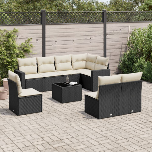 VidaXL vidaXL 9-tlg. Garten-Sofagarnitur mit Kissen Schwarz Poly Rattan 1