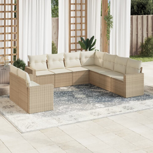 VidaXL vidaXL 9-tlg. Garten-Sofagarnitur mit Kissen Beige Poly Rattan 1