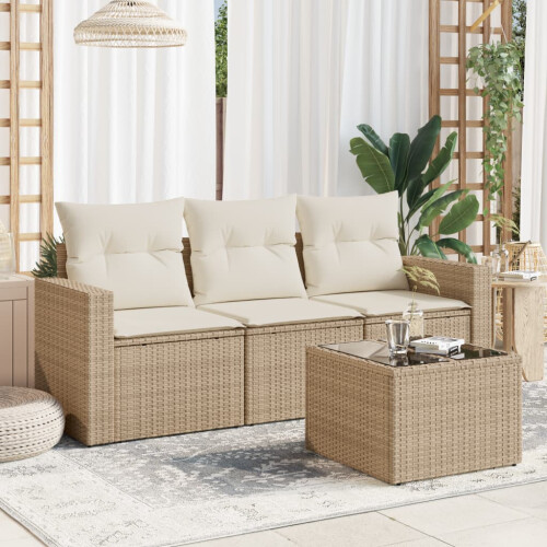 VidaXL vidaXL 4-tlg. Garten-Sofagarnitur mit Kissen Beige Poly Rattan 1
