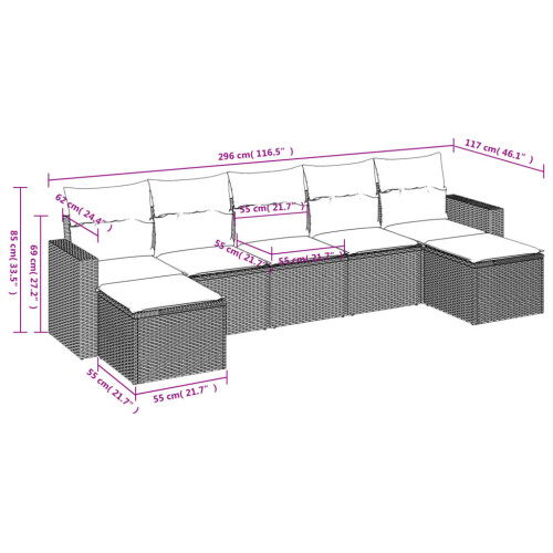 VidaXL vidaXL 7-tlg. Garten-Sofagarnitur mit Kissen Schwarz Poly Rattan 2