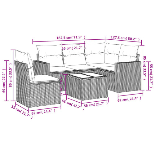 VidaXL vidaXL 6-tlg. Garten-Sofagarnitur mit Kissen Beige Poly Rattan 2