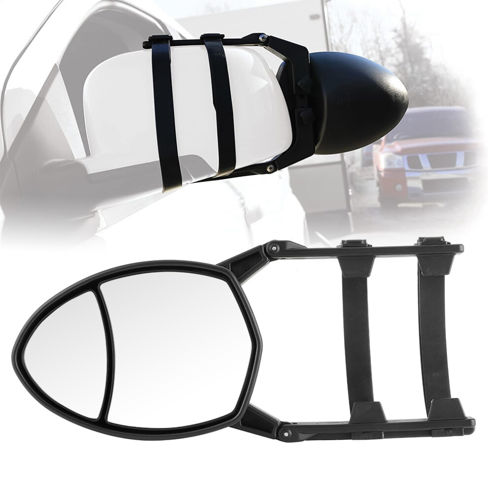 Universal Dual View Towing Mirrors, Adjustable Clip-On Rearview, 7.5X5.5in Black 7691379632348