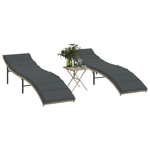VidaXL vidaXL Sonnenliegen 2 Stk. mit Tisch Hellgrau Poly Rattan 1