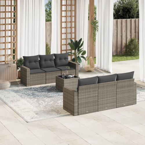 VidaXL vidaXL 7-tlg. Garten-Sofagarnitur mit Kissen Grau Poly Rattan 1