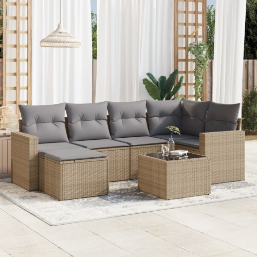 VidaXL vidaXL 7-tlg. Garten-Sofagarnitur mit Kissen Beige Poly Rattan 1