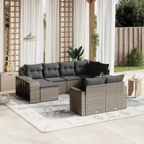 VidaXL vidaXL 10-tlg. Garten-Sofagarnitur mit Kissen Grau Poly Rattan 1