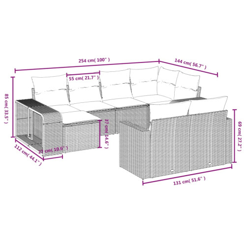 VidaXL vidaXL 10-tlg. Garten-Sofagarnitur mit Kissen Grau Poly Rattan 2