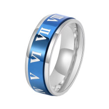 Men's Women's Stainless Steel High Polished Creative Roman Numerals Rotatable Ring for Anxiety Blue Size 11