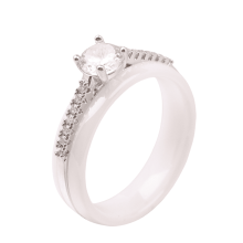 Women's Stainless Steel Ceramic 6MM Zirconia Engagement Wedding Band Ring Silver White Size 6