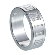 Men's Stainless Steel 8MM High Polished Simple Roman Numerals Ring Silver Size 7