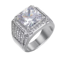 Men's Stainless Steel Hip Hop Punk Big Cubic Zirconia Ring Silver Size 9