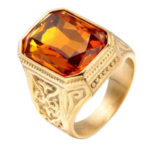 Men's Stainless Steel Vintage Wedding Promise Engagement Ring with Big Stone Gold Orange Size 7