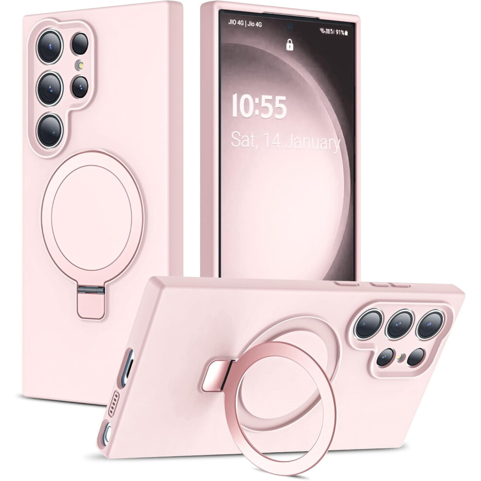 Slim Liquid Silicone S23 Ultra Case 6.8" Â Magnetic Ring Stand, Magsafe Compatible, Military-Grade Protection, Pink 9489952304564