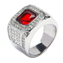 Men's Women's Stainless Steel Trendy Hip Hop Punk Cubic Zirconia Promise Ring Wedding Band Silver Red Size 7