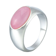 Stainless Steel Simple Oval Gemstone Ring for Men Women Silver Pink Size 9