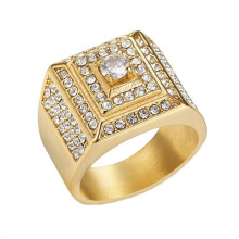 Men's Stainless Steel Hip Hop Punk Micro Pave CZ Ring Gold Size 8