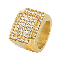 Men's Stainless Steel Jewelry Vintage Hip Hop Micro Pave CZ Wedding Ring Gold Size 9