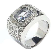 Men's Women's Stainless Steel Trendy Hip Hop Punk Cubic Zirconia Promise Ring Wedding Band Silver White Size 11