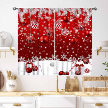 Christmas Curtains for Living Room – Red Fir & Ball Design, 2 Panel (55x39"), Compatible with Standard Rods