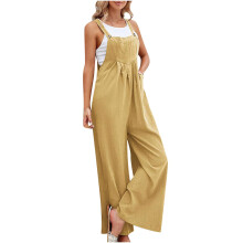 Tuta intera da donna in saldo 2025, tuta estiva casual senza maniche con spalline sottili e tasca, gialla, taglia 10 (XL)