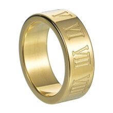 Men's Stainless Steel 8MM High Polished Simple Roman Numerals Ring Gold Size 7